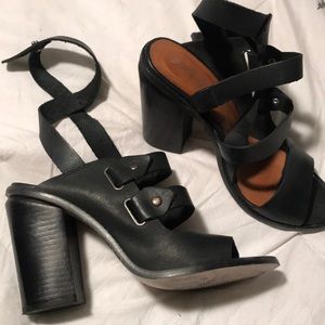 Black leather strapped heel